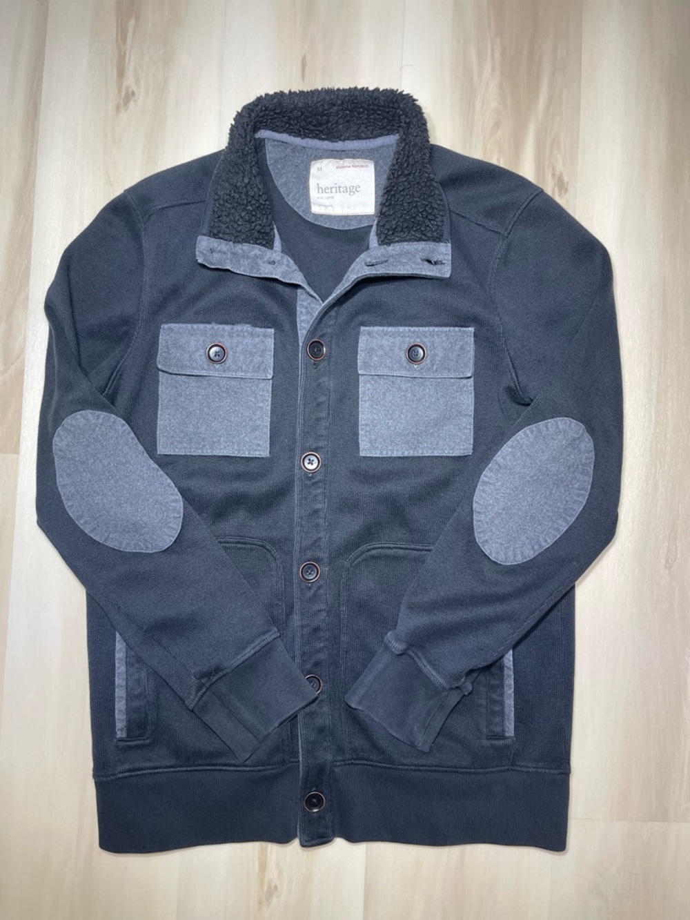 Banana Republic Heritage Collection Cardigan Sweater Men’s Sz M Black Elbow Pads